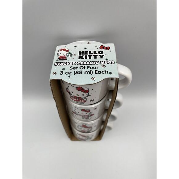 Hello Kitty Christmas Stacked Ceramic Espresso Mugs Set of 4 TikTok Viral! NEW! - Picture 2 of 7